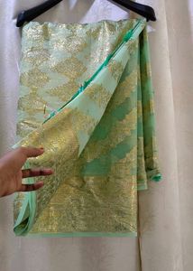 Unused Unstitched Elegant Mint Green Saree