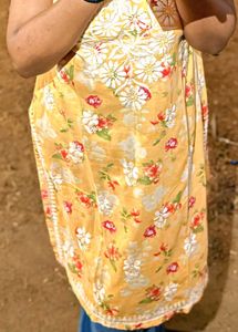 Yellow Floral Kurta with Blue Palazzo