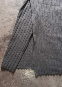 Gray Knit Slit Midi Skirt