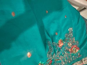 Elegant Teal Embroidered Saree unused