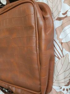 Brown Faux Croc Crossbody Bag