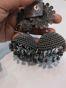 Oxidized Silver Jhumka Earrings