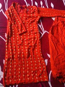 Red Printed Kurta and Palazzo Set