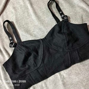 312510. Black Corset Crop Top with Buckle Straps