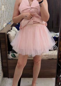 Pink Tweed Vest &amp; Tulle Skirt Set