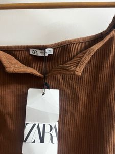Brown Off-Shoulder Ribbed Top