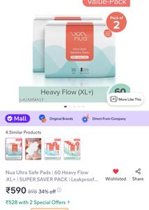 Nua XL+ Ultra Safe Sanitary Pads Pack 60