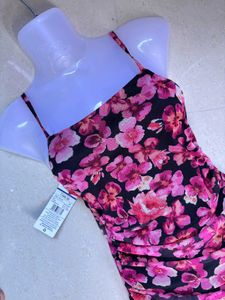Chic Floral Print Ruched Midi Dress