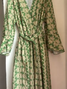 Green Printed Maxi Dress with belt