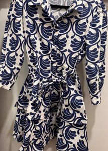 zara  Blue &amp; White Print Mini Dress