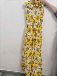 Yellow Printed Cape Maxi Dress