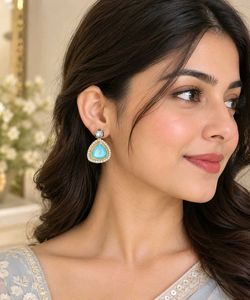 Elegant Blue Stone &amp; Crystal Earrings