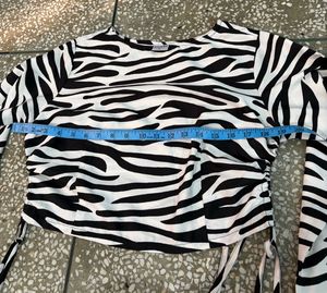 Zebra Print Tie-Up Long Sleeve Top