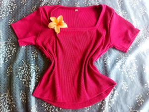 Cute Pink Ribbed Square Neck Top