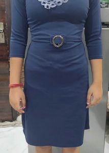 Navy Blue Belted Bodycon Dress