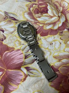 Silver Watch with Stone-Studded Bezel