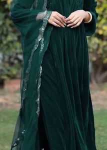Libas- Green Velvet Kurta Set