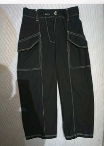 Stylish Black Cargo Pants with White Stitching