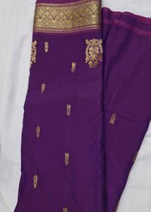 Beautiful Purple Saree with Golden Border