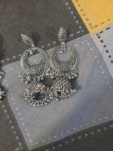 Oxidized Silver Jhumka Earrings