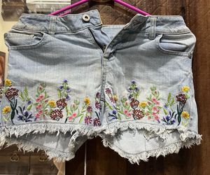 Floral Embroidered Denim Shorts