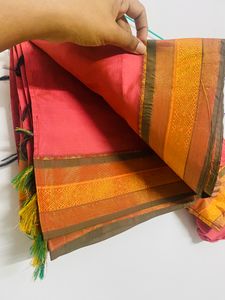 Coral Silk Saree With Blouse Used