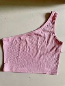 Pink One-Shoulder Ribbed Crop Top