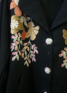 Floral Embroidered Black cord set