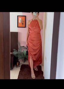 Elegant Rust Halter Midi Dress