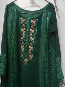 Elegant Green Embroidered Kurta with pant and dupa