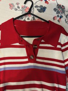 Striped Collared Knit Top