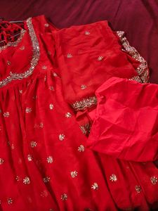 Red Ethnic Gown with Embellishments