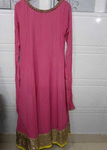 Pink anarkali with yellow contrast!!!