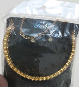 Elegant Gold Choker Necklace &amp; Earrings Set