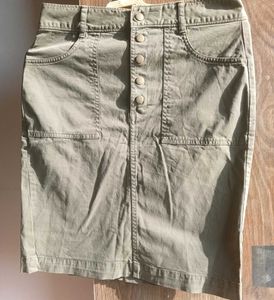 Olive Green Button-Front Utility Skirt (Size  XS)