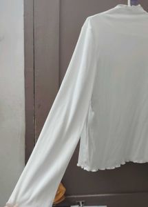 Elegant White Ribbed Mock Neck Top