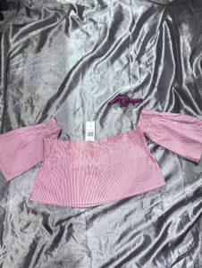 Chic Pink Striped Off-Shoulder Top