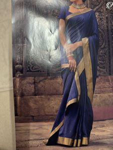 Elegant Navy Blue &amp; Gold Sari