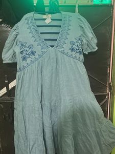 Light Blue Embroidered Tiered Dress