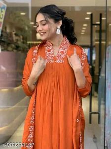 Orange Embroidered Kurta Set