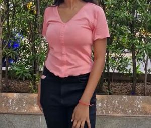 Ribbed Button-Up Pink Crop Top