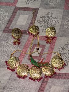 Traditional Gold & Maroon Jewellery Set