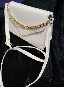 White Slingbag With Golden Chain And Superb Look