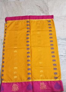 Yellow Saree With Pink Border