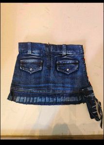 Vintage Y2K Studded Pleated Denim Mini Skirt
