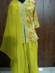 Embroidered Yellow Kurta Set with Palazzo