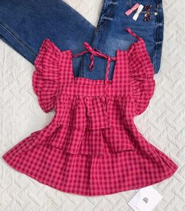 Cute Pink Gingham Tiered Top
