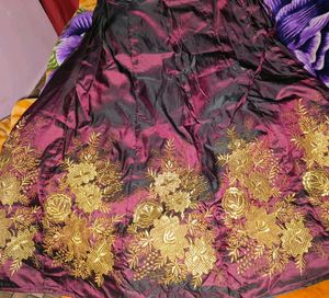 Purple &amp; Gold Embroidered Lehenga