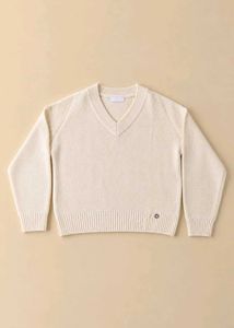 CREAM WHITE V-NECK OVERSIZED KNIT SWEATER
