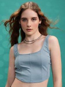 Blue Square Neck Tank Top